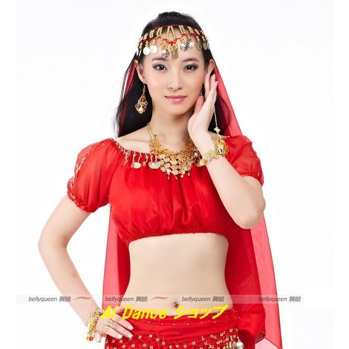 ベリーダンス 衣装 チョリ トップス シフォン ゴールドビーズ・コイン