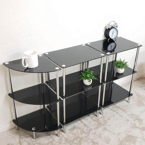 ガラスラック 四角タイプ ブラック 黒色 送料無料(北海道・沖縄・離島