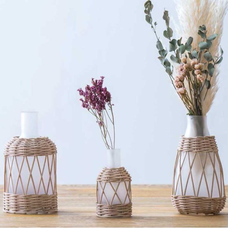 花瓶 花器 ガラス 北欧 かびん おしゃれ フラワーベース かわいい シンプル 花 ガラスベース インテリア ナチュラル ラタンフロストベース Po Aifa インテリア雑貨 通販 Yahoo ショッピング