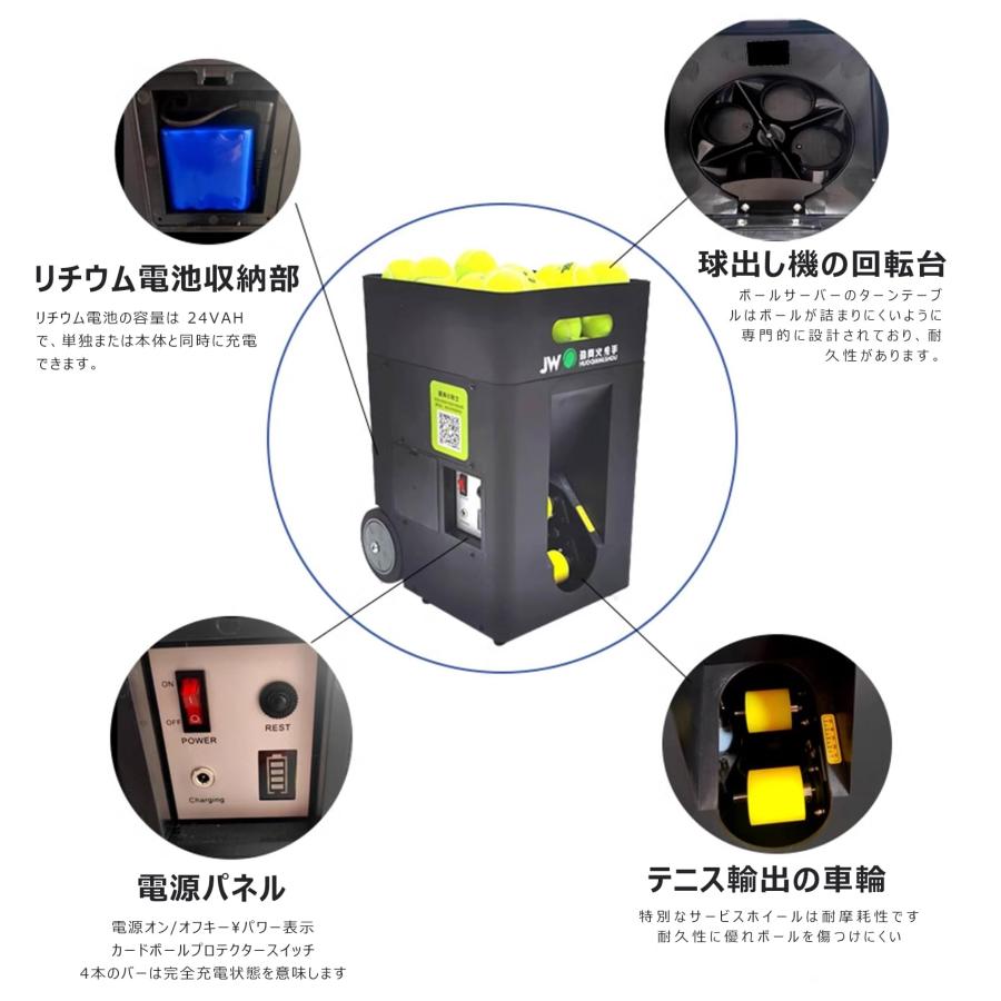 プロテニスボールマシン 自動テニスボールランチャー 、テニストスマシン、リモコンとアプリ付き、トップスピンとバックスピン用デュアルモーター、5AHリチウム_2