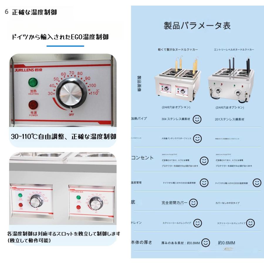 電気式麺茹で器 ステンレス鋼製 30℃-200℃調整可能 省エネ 卓上タイプ