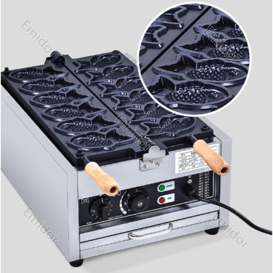 電気たい焼き機、6つの小さな魚のケーキのマシン、多機能、厚くて耐久性があり、油を塗る必要がなく、型から簡単に取り外せ、均一な加熱、商業用および屋台に適_6