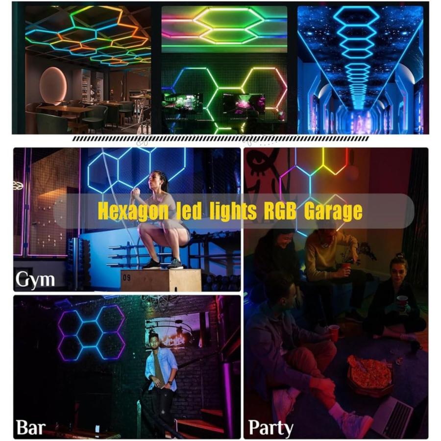 新登場六角形LEDガレージライト、リモコン付きハニカム天井、RGB