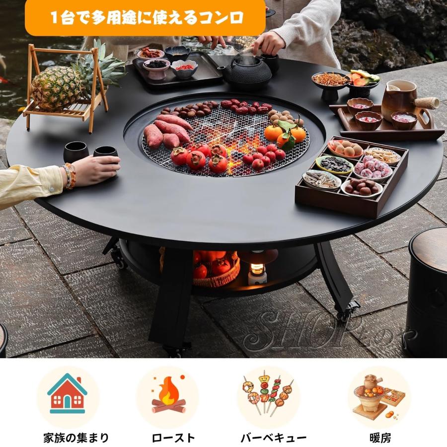 ファイヤーピットテーブル 焚き火台 蓋付き バーベキューコンロ 薪暖炉