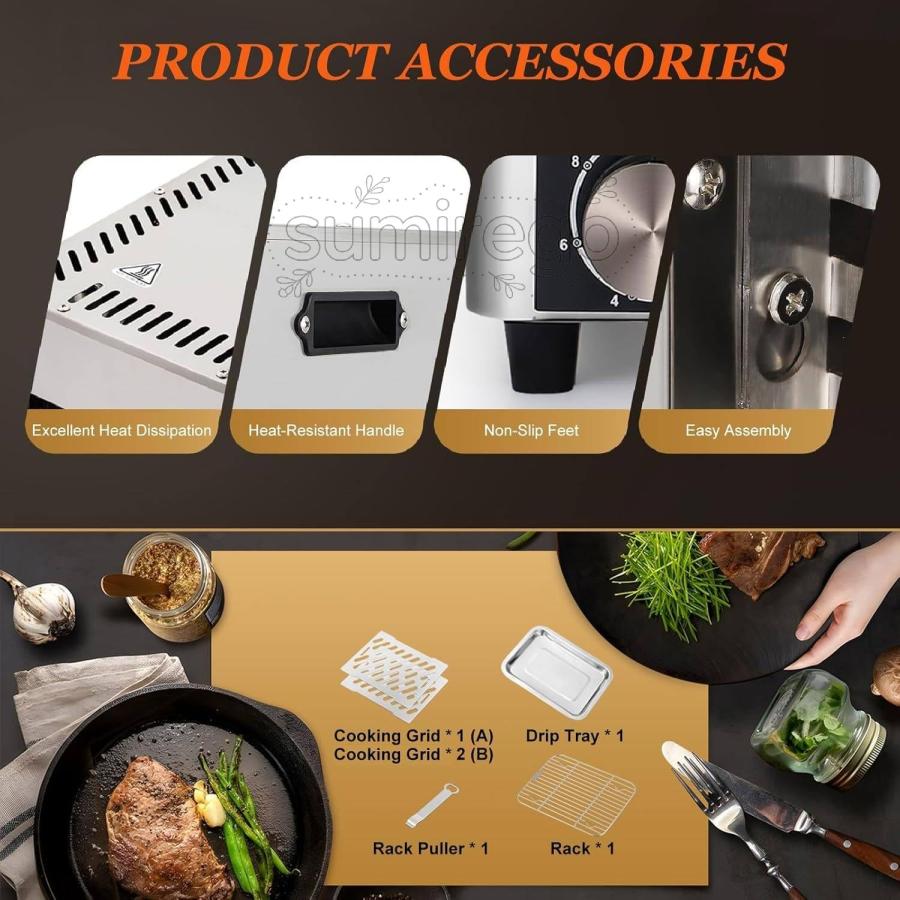 電気ステーキブロイラー、ステーキ調理器、1450°f屋内グリル卓上ブロイラー、ステーキ、ハンバーガー、ピザ用の屋外バーベキューマシン(B)_11