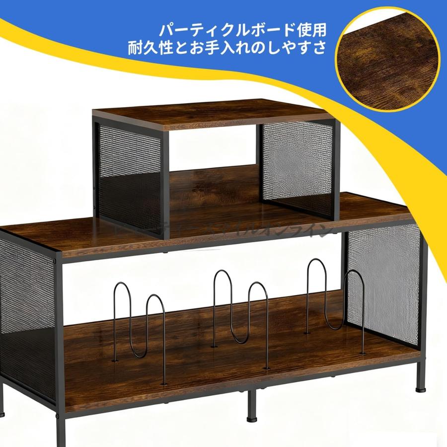 レコードラック 3段 木製 レコード300枚収納可能 メッシュサイド 調節可能仕切り付き ターンテーブル設置対応 北欧風 省スペース設計 ...