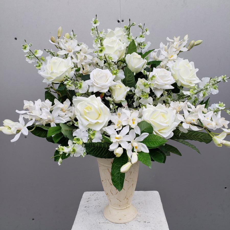白バラアレンジAR504(造花)（高60×幅55cm）【光触媒】