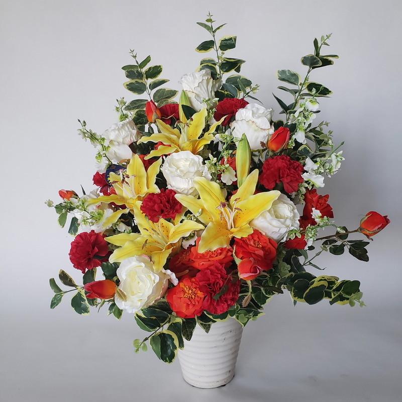 安いそれに目立つ バラ 百合MIXアレンジ 造花 高90cm×幅55cm 光触媒