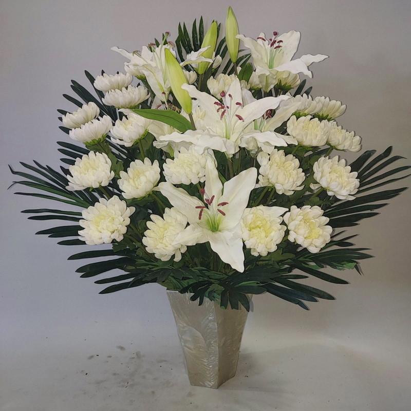 仏花No７・白菊・白ユリ約高70cm×幅55cm・光触媒