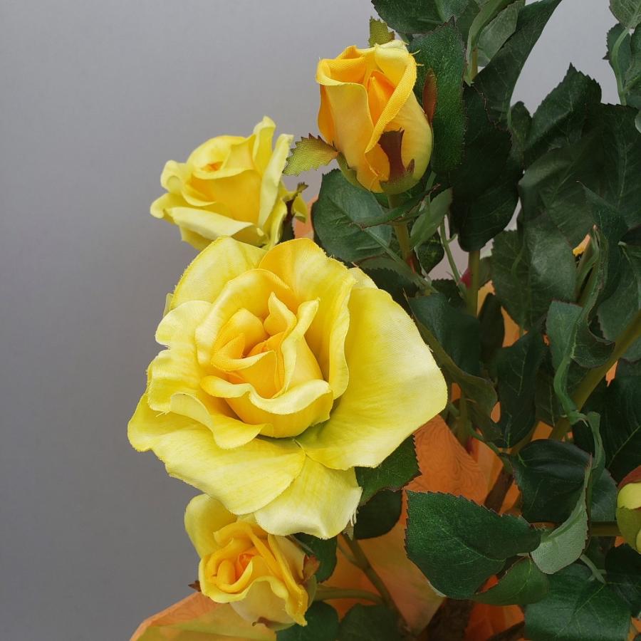 造花黄バラMIXアレンジ【高75×幅50】光触媒コーティング バラ1株立剣咲黄（造花）高約70cm×幅30cm 光触媒コーティング : アイ