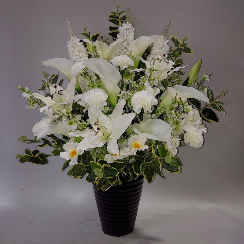 仏花・白ユリMIX・白仕上・（造花）高80cm×幅55cm・光触媒 : アイ 