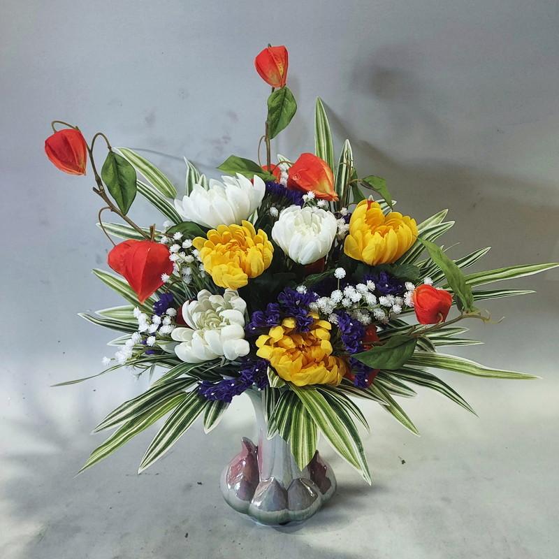 仏花／ほおずき入仏壇用BT30(造花)高50×幅45cm・光触媒 : アイフラワー
