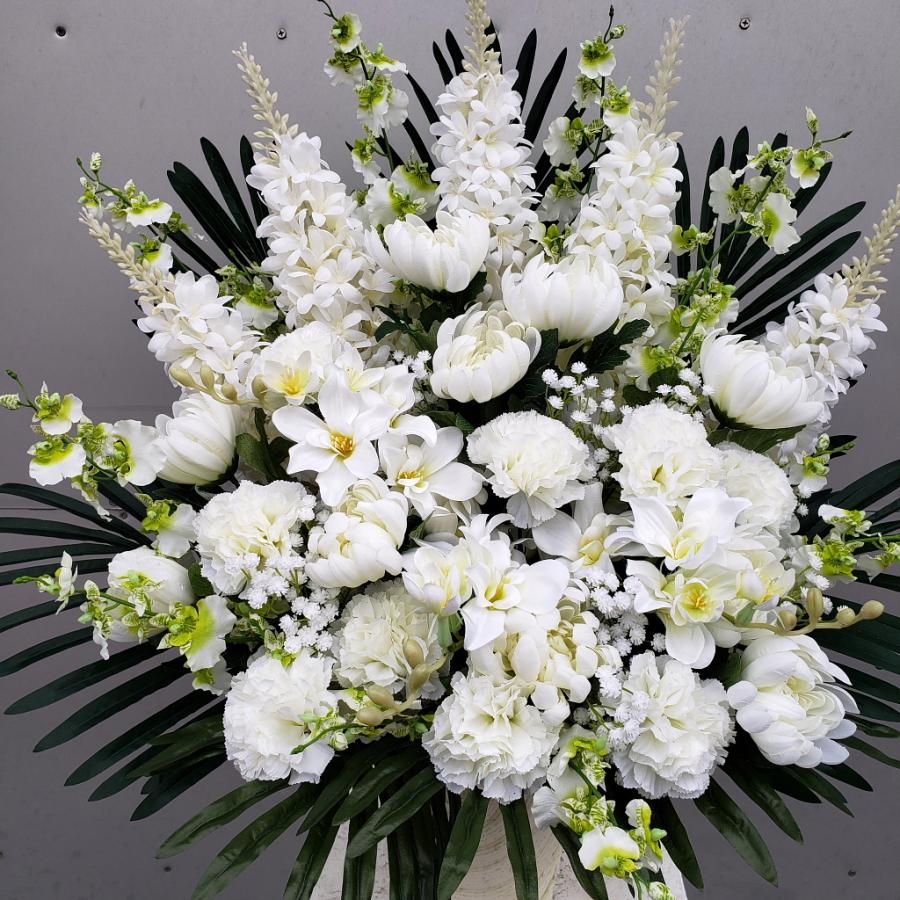 仏花白仕上デルヒィ＆白菊・（造花） 高50cm×幅50cm 光触媒 : アイ 