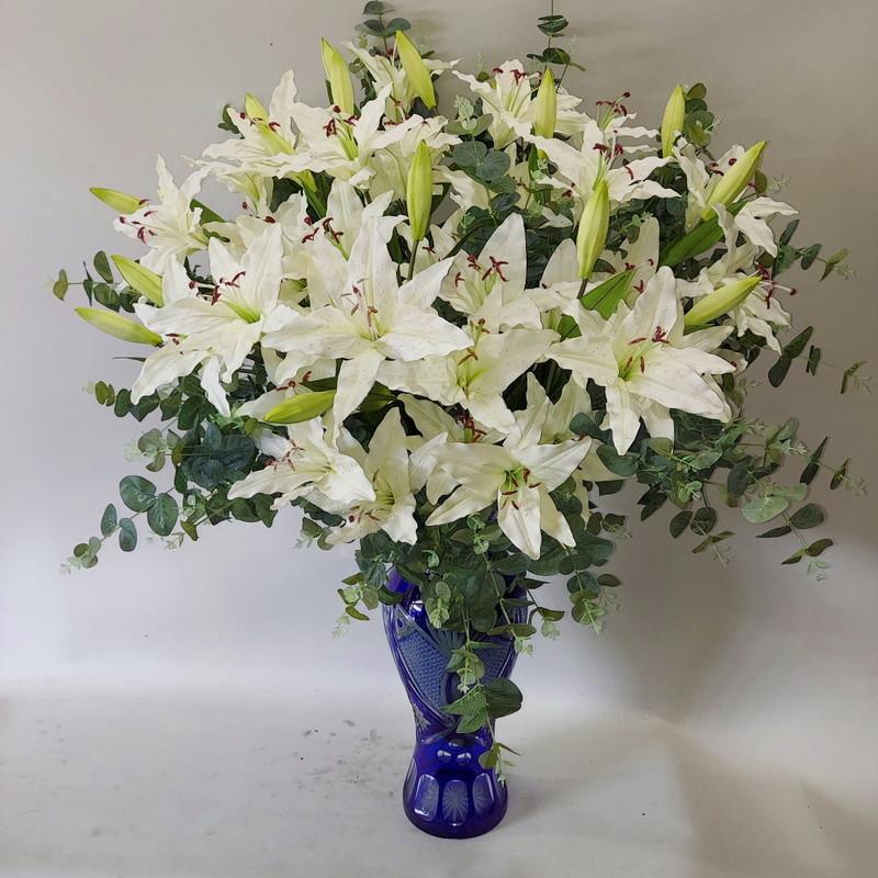 カサブランカ・（大型切子花瓶付）（白ユリ）（蕾含３６輪付）・光触媒・約高100×幅75｜aige｜04
