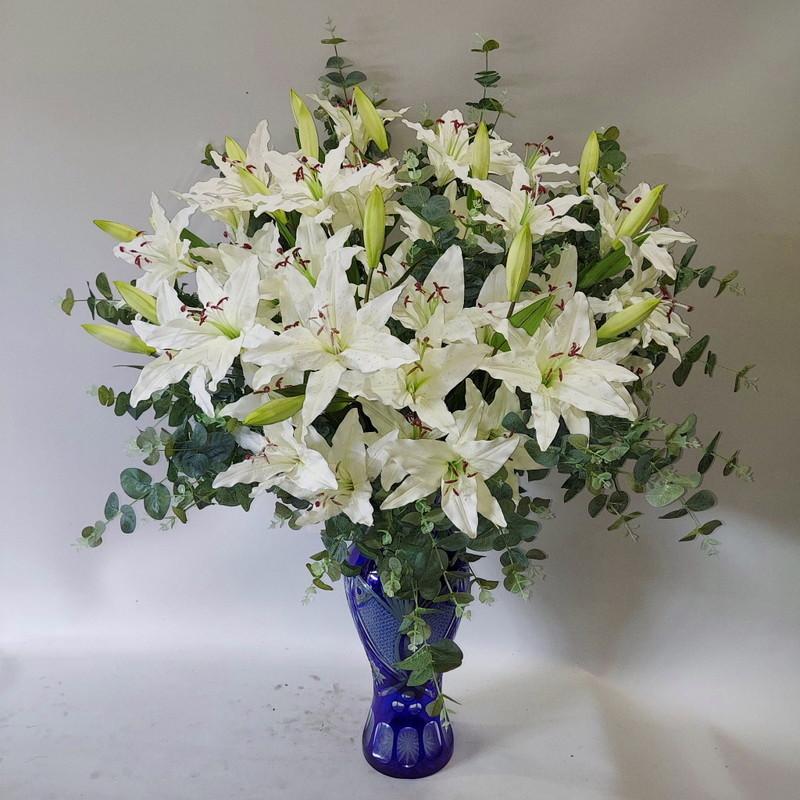 カサブランカ・（大型切子花瓶付）（白ユリ）（蕾含３６輪付）・光触媒 