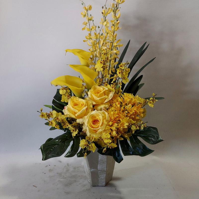 黄バラ＆黄カラーMIX(R10)造花・約高80×幅50・光触媒