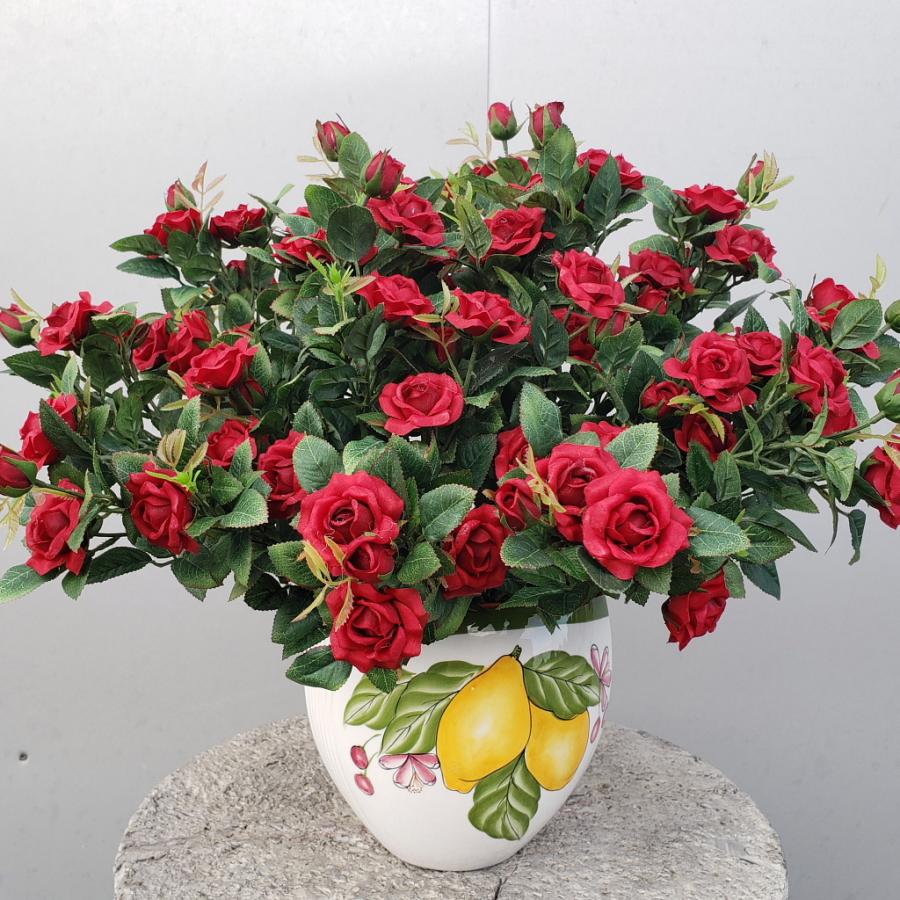 ミニ赤バラレモン柄花器アレンジ（造花）高４０cm×幅４０cm　光触媒