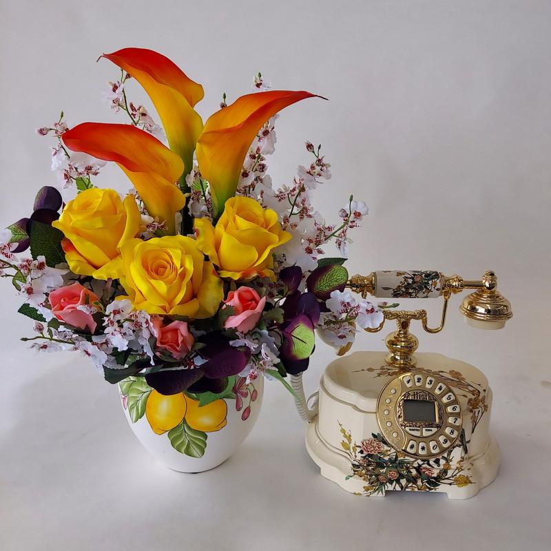 オレンジカラー＆黄バラMIXアレンジ・高50cm×幅35cm/光触媒