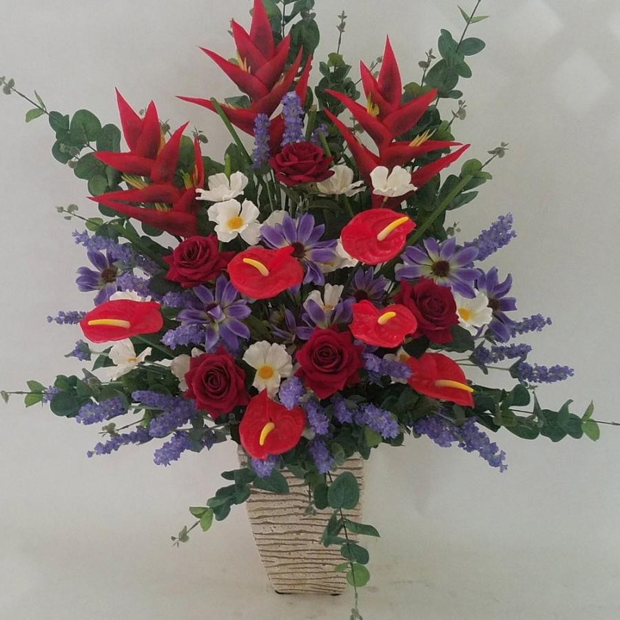 風水　造花（仕事運、活気）　赤＆青　（高８５ｃｍ×幅５５ｃｍ） 花風水で運気アップ！玄関やリビングに飾ると良い色の花や方角