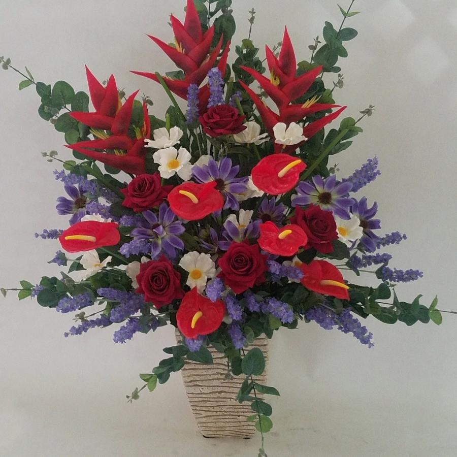ばらのMIXアレンジ赤系（ＡＲ２１)（高８５ｃｍ×巾５５ｃｍ）オリジナル、光触媒、造花，誕生日祝、結婚祝、開店祝、新築祝）。　