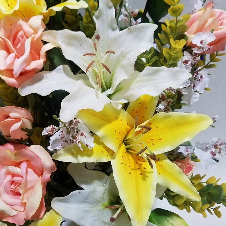 造花 ユリのアレンジ 光触媒（高90cm×幅55cm）開店祝。新築祝