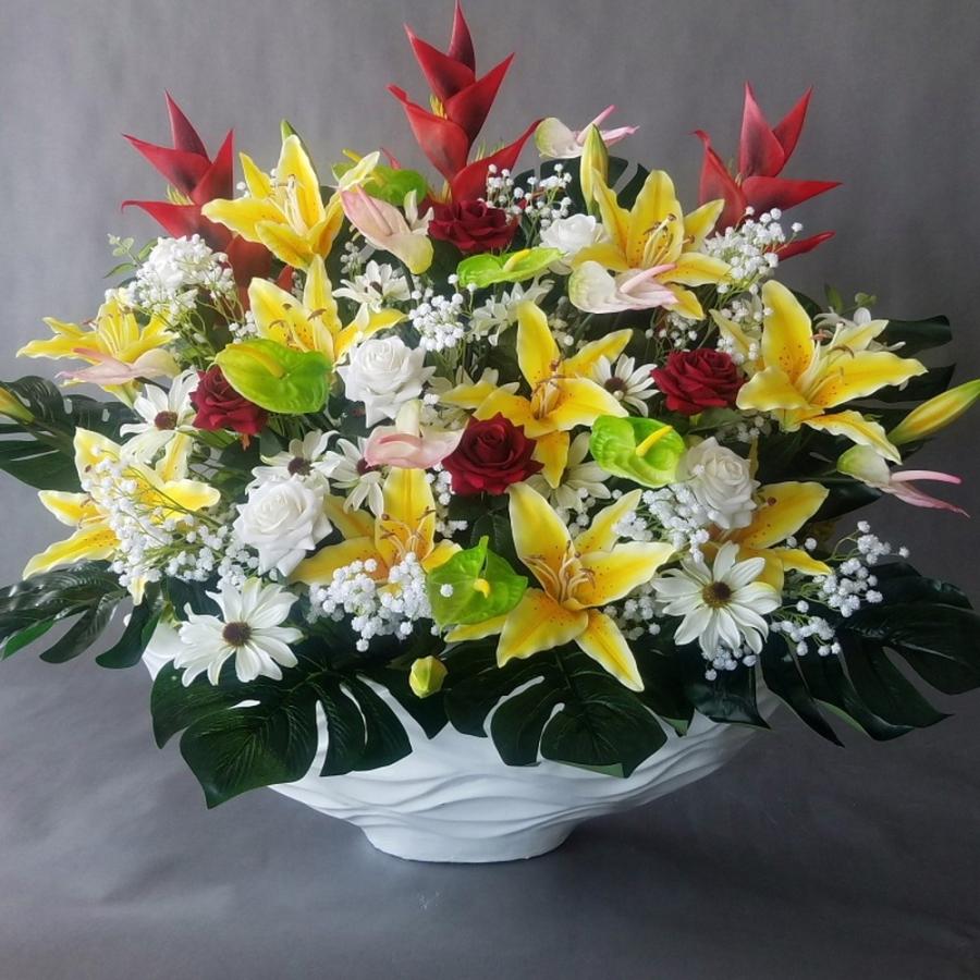 造花 ユリ＆バラのアレンジMIX AR33、光触媒（高80cm×幅80cm 