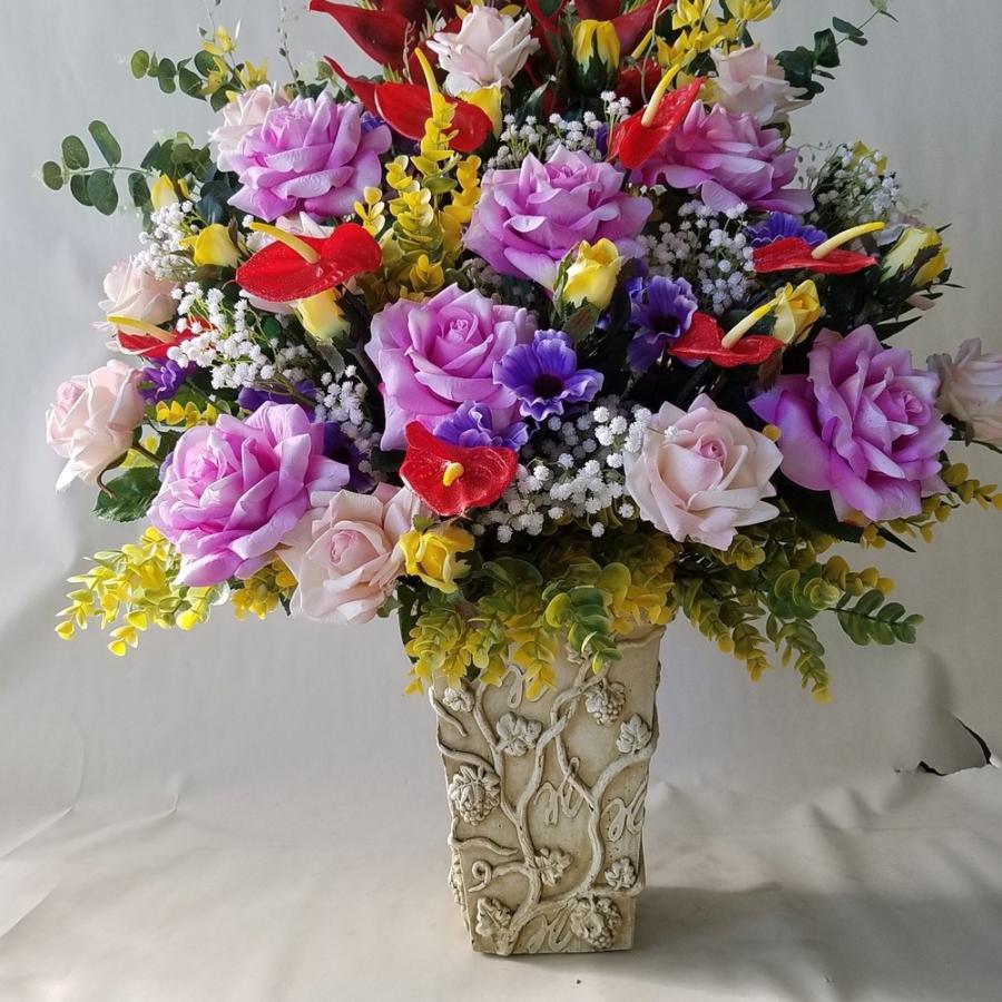 バラとヘリコニア他MIXアレンジ　ギフト（ＡＲ３８）　（高さ１１０ｃｍ巾80ｃｍ）オリジナル、光触媒、造花，誕生日祝、結婚祝、開店祝、新築祝）。 co