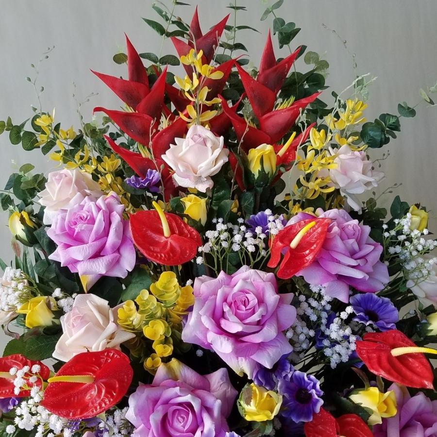 バラとヘリコニア他MIXアレンジ　ギフト（ＡＲ３８）　（高さ１１０ｃｍ巾80ｃｍ）オリジナル、光触媒、造花，誕生日祝、結婚祝、開店祝、新築祝）。 co