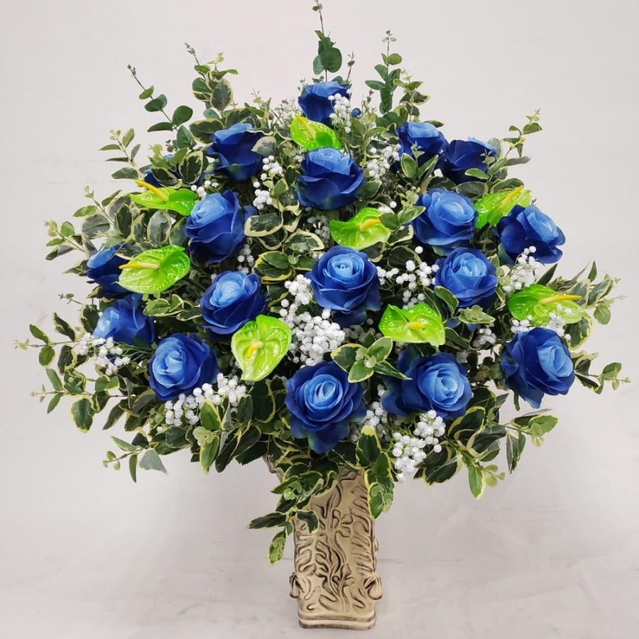バラ＆グリーンアンスリュウム（ブルー）アレンジ（高８０ｃｍ巾６０ｃｍ）ピンク系、光触媒、造花，新築祝、開店祝、応接間の装飾、ショウウインドウ