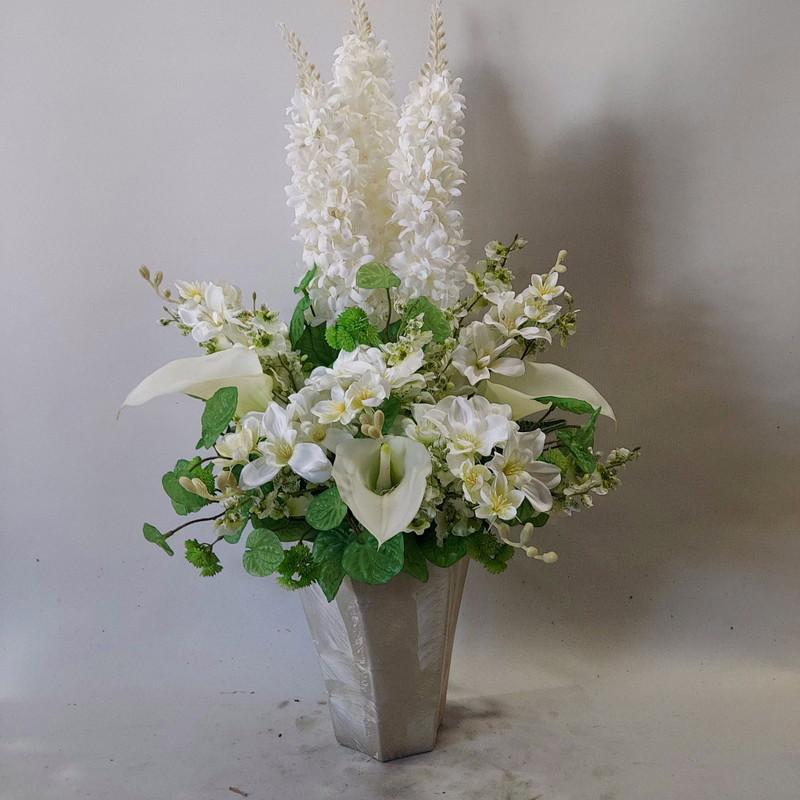 白デルヒィ＆白カラー他（R11）（造花）約高80×幅50・光触媒コーティング