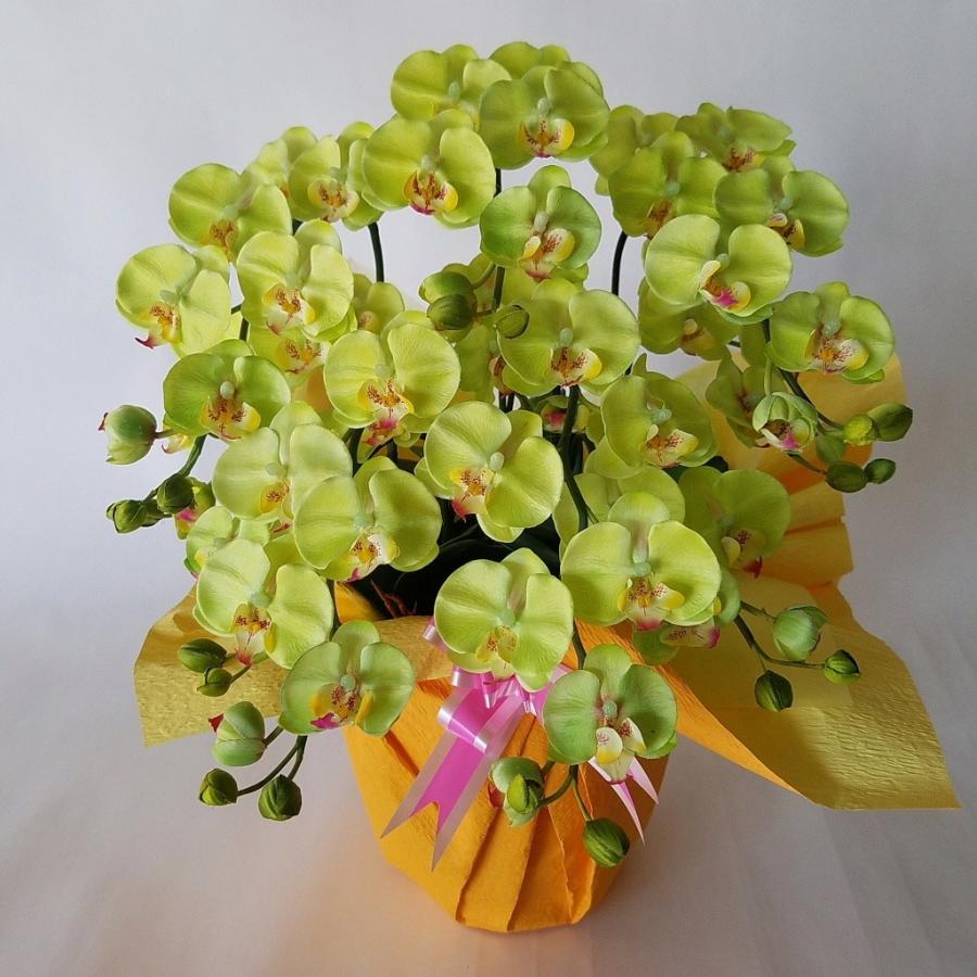 胡蝶蘭S　グリーン　5本立　（高さ50ｃｍ巾３5ｃｍ）オリジナル、光触媒、造花，誕生日祝、結婚祝、開店祝、新築祝）。