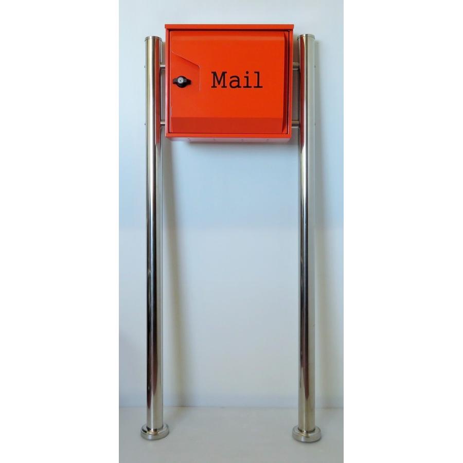 郵便ポスト郵便受けおしゃれかわいい人気北欧モダンデザイン大型メールボックススタンド型プレミアムステンレスオレンジ色ポストpm044s｜aihome