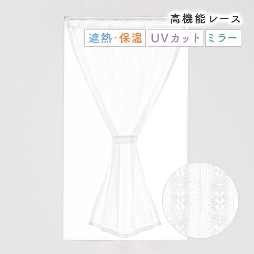 小窓用 オーダー レースカフェカーテン／生地サンプル／リーフ柄ストライプのUVカットミラーレースカフェカーテン「リッジ」 | 