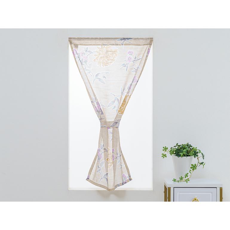 小窓用 オーダー レースカフェカーテン／生地サンプル／やさしいカラーリングの水彩柄プリント防炎レースカフェカーテン「フローラ」 |  | 07