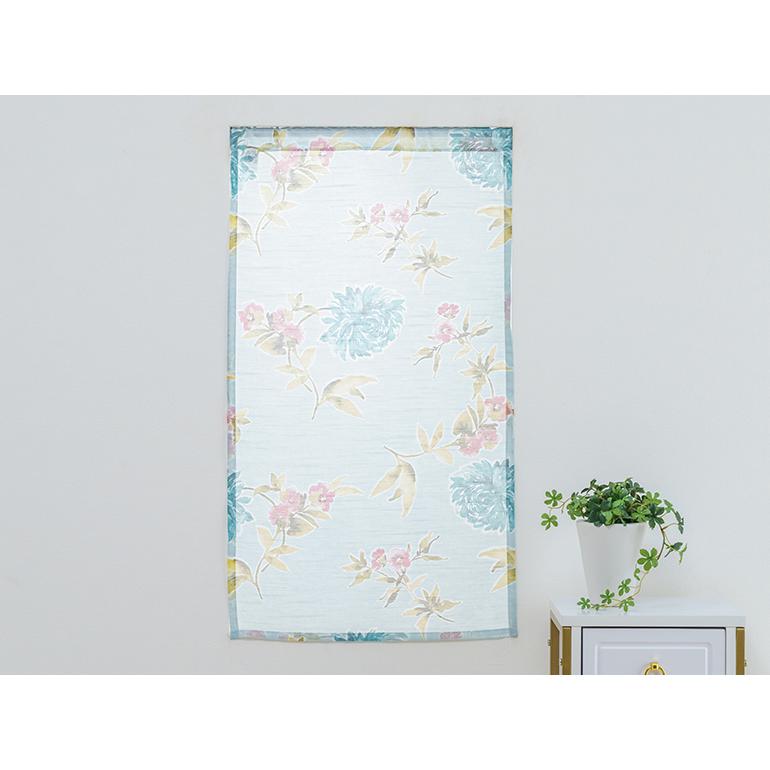 小窓用 オーダー レースカフェカーテン／生地サンプル／やさしいカラーリングの水彩柄プリント防炎レースカフェカーテン「フローラ」 |  | 08