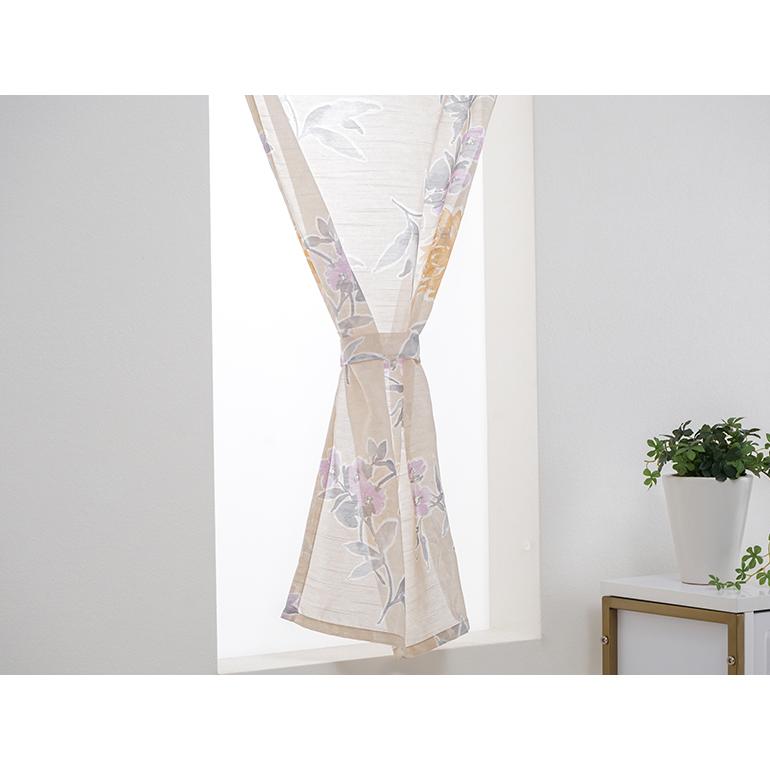 小窓用 オーダー レースカフェカーテン／生地サンプル／やさしいカラーリングの水彩柄プリント防炎レースカフェカーテン「フローラ」 |  | 09