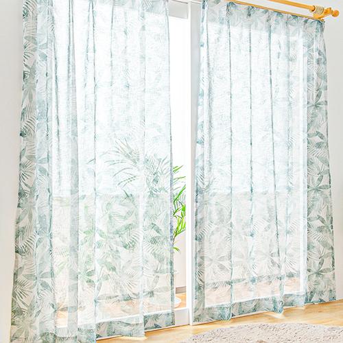 レースカーテン オーダーカーテン／幅301〜400cm×丈201〜250cm／落ち着いたトーンのリーフ柄レースカーテン Vita Botanica「アシュア」_1