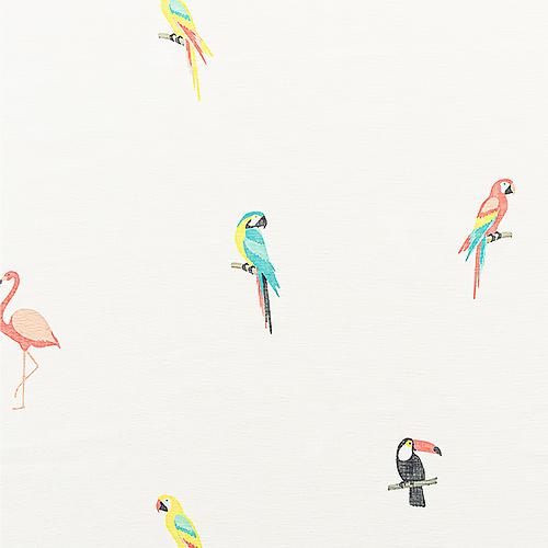 レースカーテン オーダーカーテン／幅301〜400cm×丈201〜250cm／ビビットカラーな鳥モチーフのレースカーテン Vita Botanica「パサロ」_2