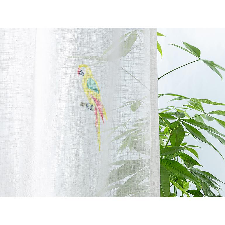 レースカーテン オーダーカーテン／幅301〜400cm×丈201〜250cm／ビビットカラーな鳥モチーフのレースカーテン Vita Botanica「パサロ」_7