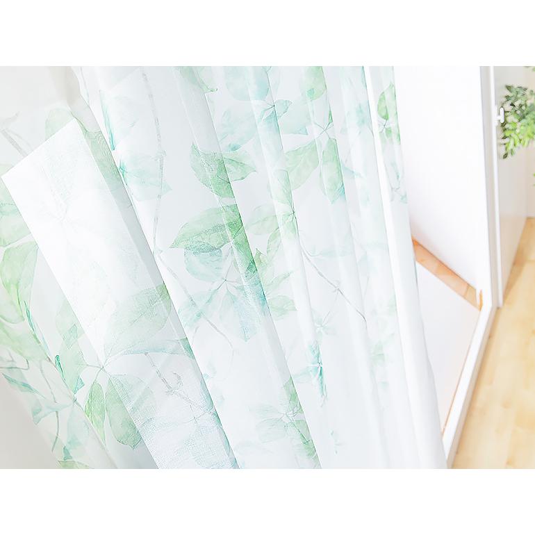 レースカーテン オーダーカーテン／幅201〜300cm×丈150〜230cm／光を纏ったようなリーフプリントの絵羽柄レースカーテン Vita Botanica「プラフォン」