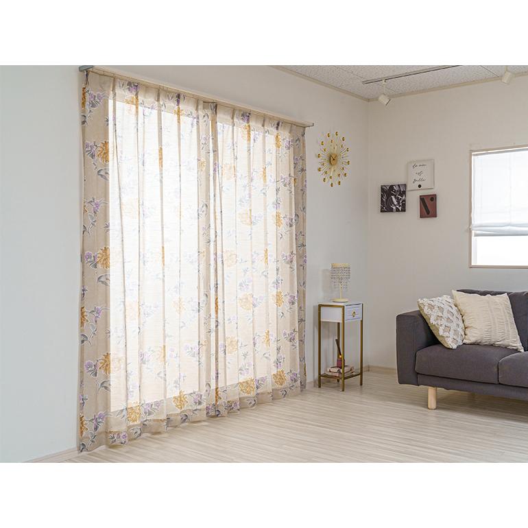 レースカーテン オーダーカーテン／生地サンプル／やさしいカラーリングの水彩柄プリント防炎レースカーテン「フローラ」 |  | 05