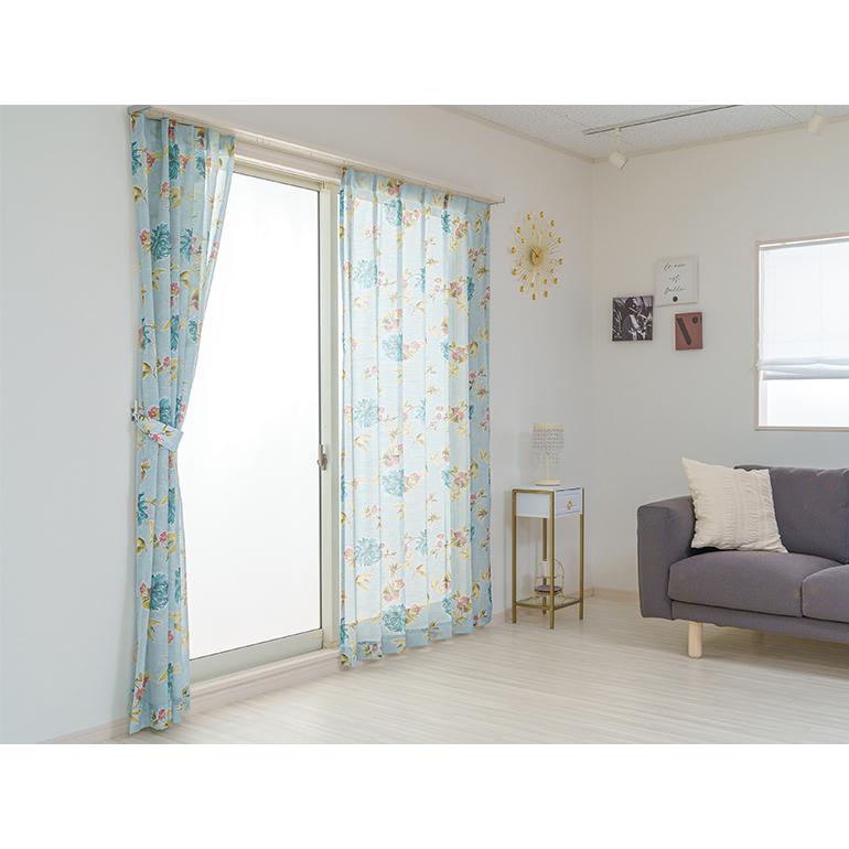 レースカーテン オーダーカーテン／生地サンプル／やさしいカラーリングの水彩柄プリント防炎レースカーテン「フローラ」 |  | 06