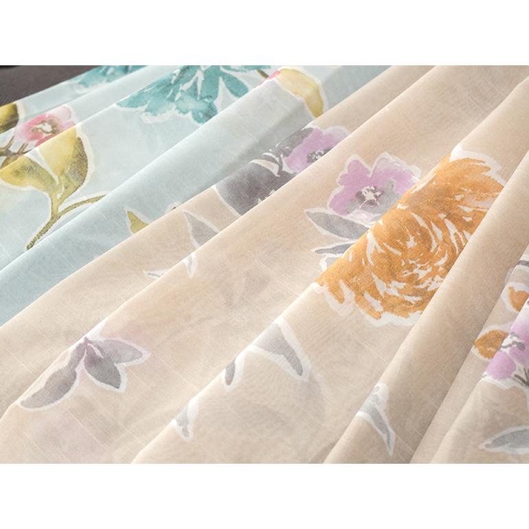 レースカーテン オーダーカーテン／生地サンプル／やさしいカラーリングの水彩柄プリント防炎レースカーテン「フローラ」 |  | 07