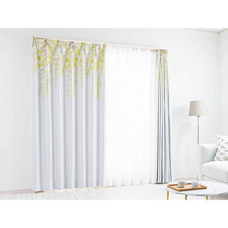 【金・財運！ダブル効果】⭐️超特大！虹入プラチナ・シルバー・ガーデン⭐️R 141 遮光カーテン オーダーカーテン／上部にリーフ柄をプリントした