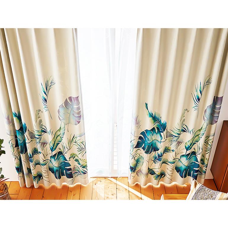 3日まで限定値下げ(7,000)IDÉE CO.,LTD. 植物柄カーテン2枚 遮光2級・遮熱カーテン(下部絵羽 花柄カーテン9318 100X110X2