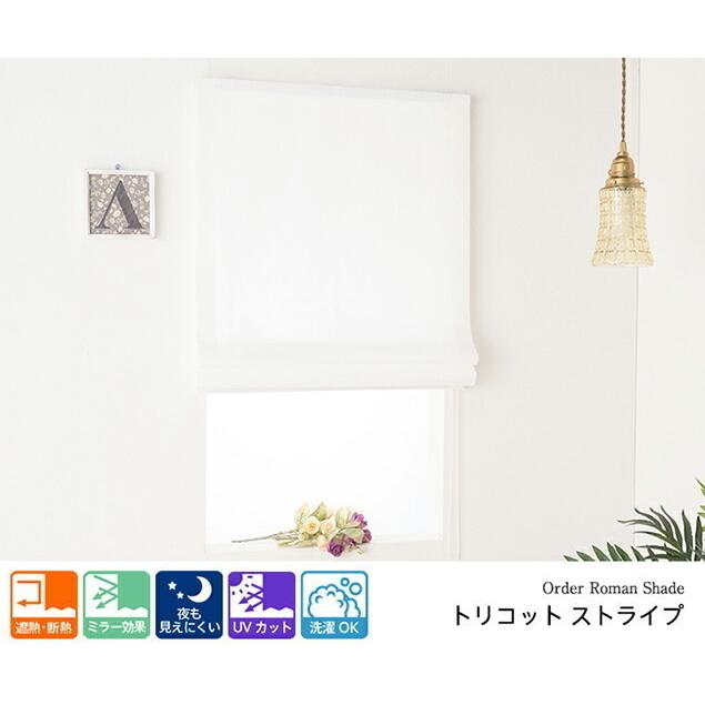 ローマンシェード シングル／幅91〜140cm×丈201〜240cm／シンプルなストライプ柄のミラーレースローマンシェード「トリコット ストライプ」_1