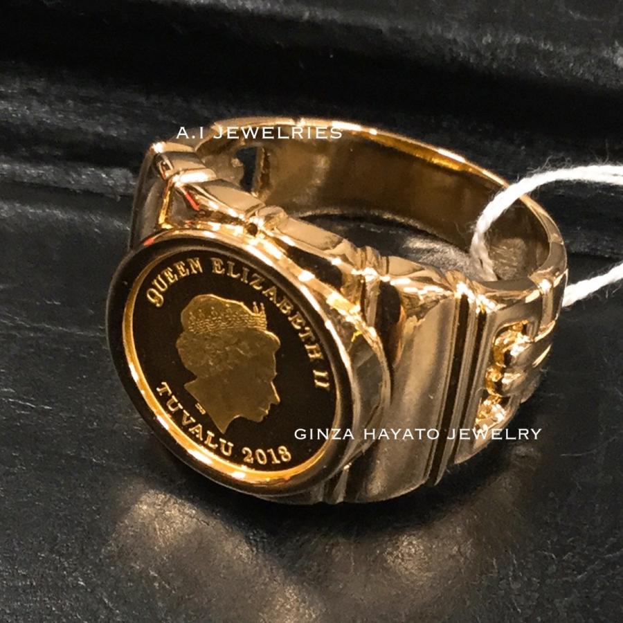 K18 18金 K24 純金コイン 入り 男性 指輪 リング メンズ 高級 新品 本物 資産