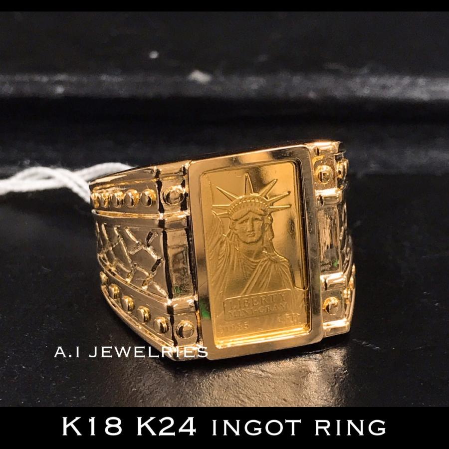 K18 純金インゴット入り純金リング指輪18金ginzaのk18 K24 指輪pure Gold Ingot Ring Liberty リバティ自由の女神