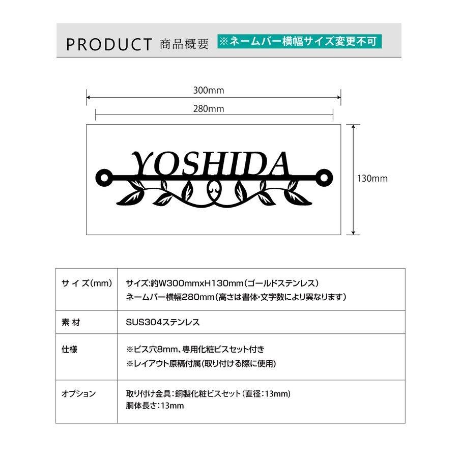 おしゃれなゴールドステンレス 穴あけ加工・化粧ビスタイプ 「戸建て用表札」gs-pl-sus-sil【#おすすめ ネーム 【表面】 プレート ローマ字】