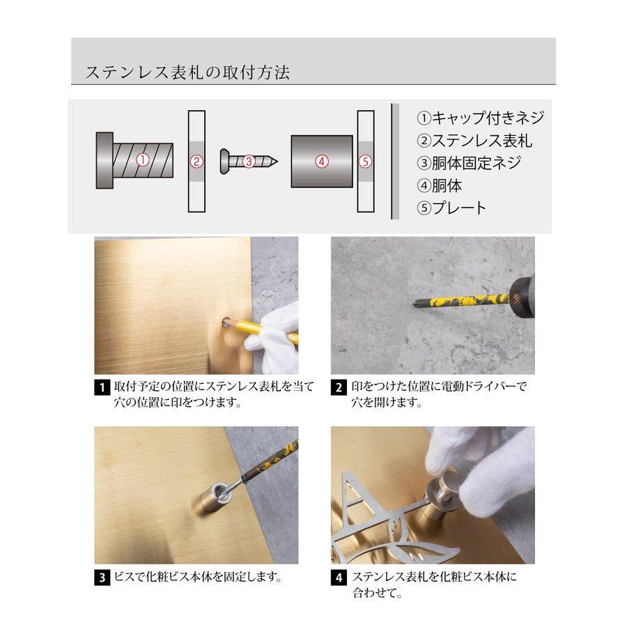 おしゃれなゴールドステンレス 穴あけ加工・化粧ビスタイプ 「戸建て用表札」gs-pl-sus-sil【#おすすめ ネーム 【表面】 プレート ローマ字】